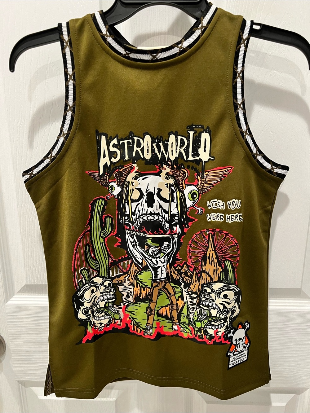 Astroworld Olive Green Graphic Kids Jersey Tank